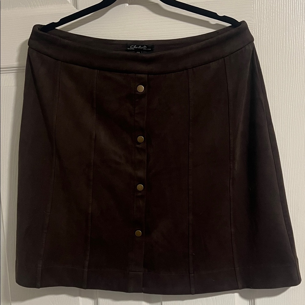 Brown Faux Suede Button-Front Skirt